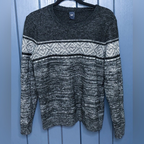 Gap Black Gray Nordic Sweater Women’s Size Large Crowcore Cozy Hygge Preppy - Picture 1 of 4